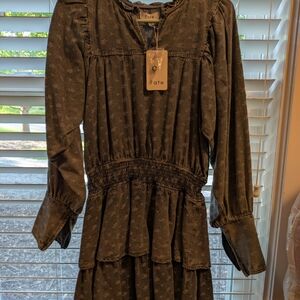 NEW fate Denim Mini Ruffle Long Sleeve Dress